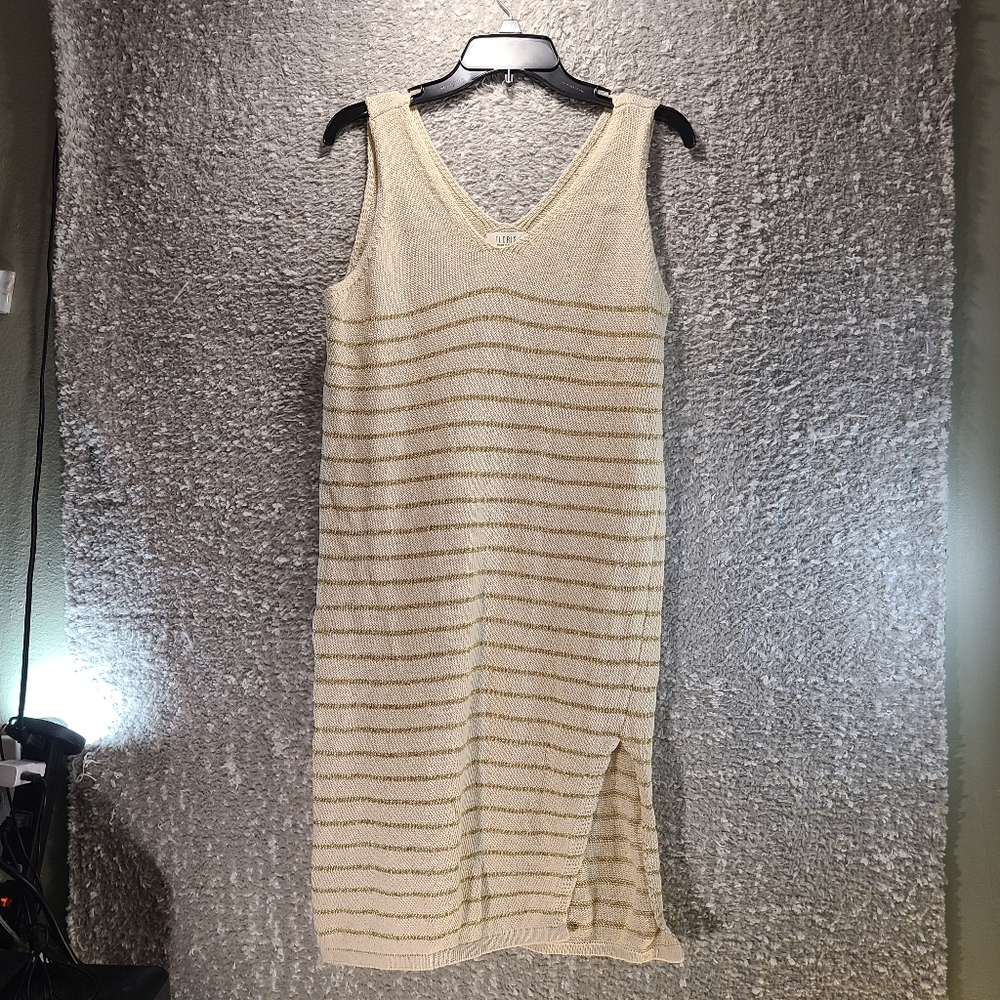 Floris Dress Cover Up Made in Italy Crochet Ivory Gold Metallic M L Beachy